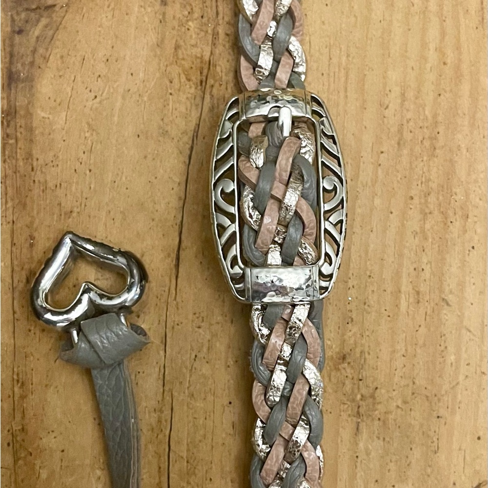 Brighton Taupe Leather Crossbody Bag with Braided Strap & Heart - Picture 5 of 16